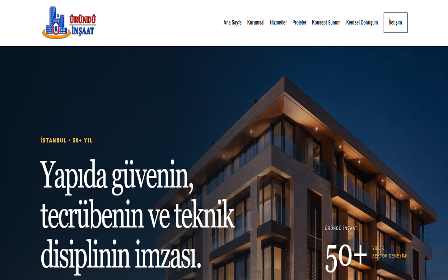 Üründü İnşaat gerçek site ekran görüntüsü